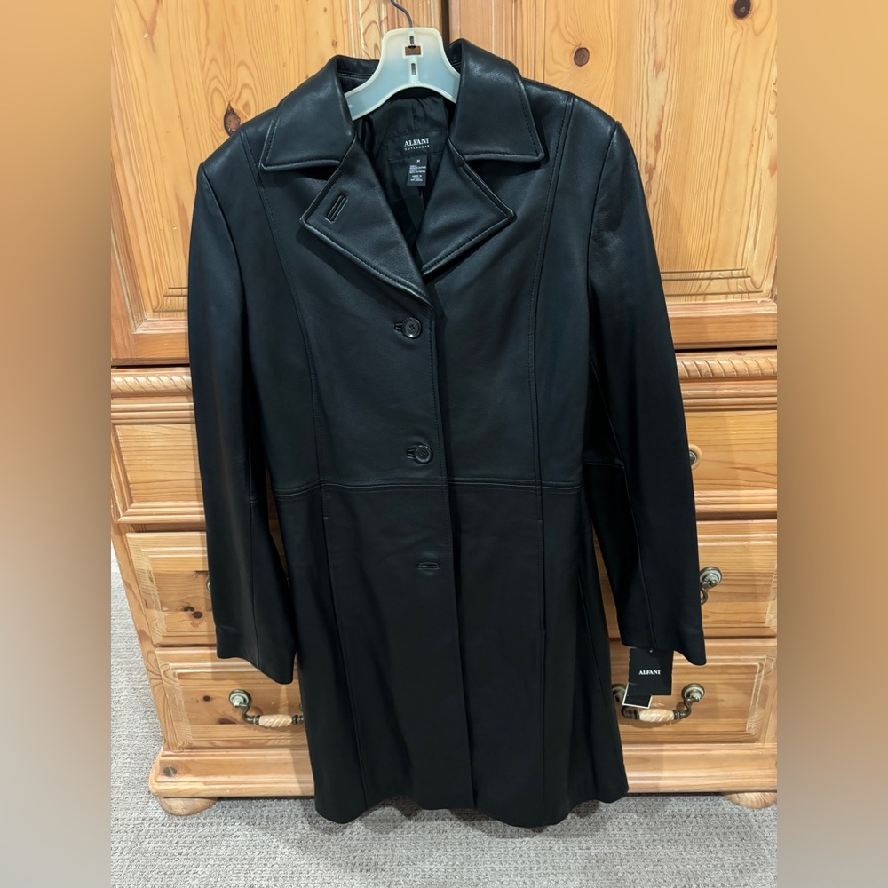 Alfani Outerwear Genuine Leather Black Coat